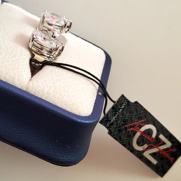 CZ by Kenneth Jay Lane 4 CCTW Pear Cut Silver Post Earrings New With Tag. Signed - Picture 11 of 12